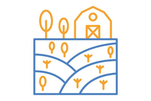 Farm Blue & Orange Line Icon: Versatile Vector Set for Modern Design