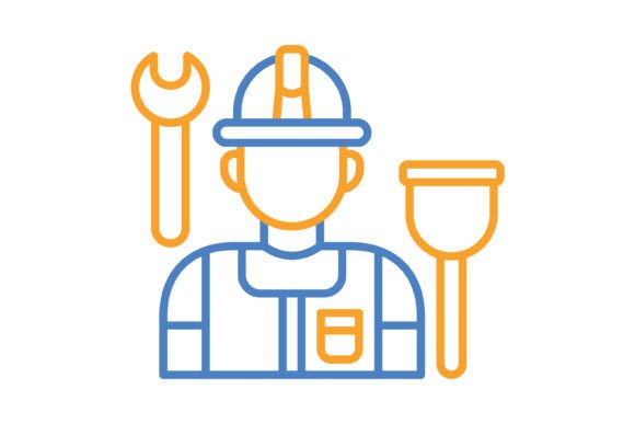 Modern Plumbing Icons: Blue & Orange Line Art Assets