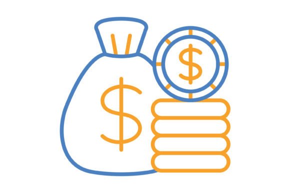 Money Bag Blue & Orange Line Icon: Your Go-To Design Asset